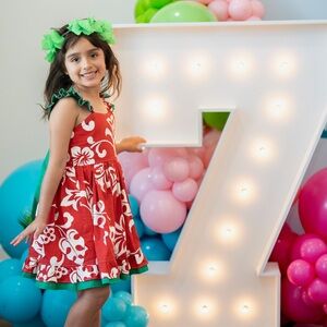 LILO DISNEY Red and White Floral Dress with Green Accents